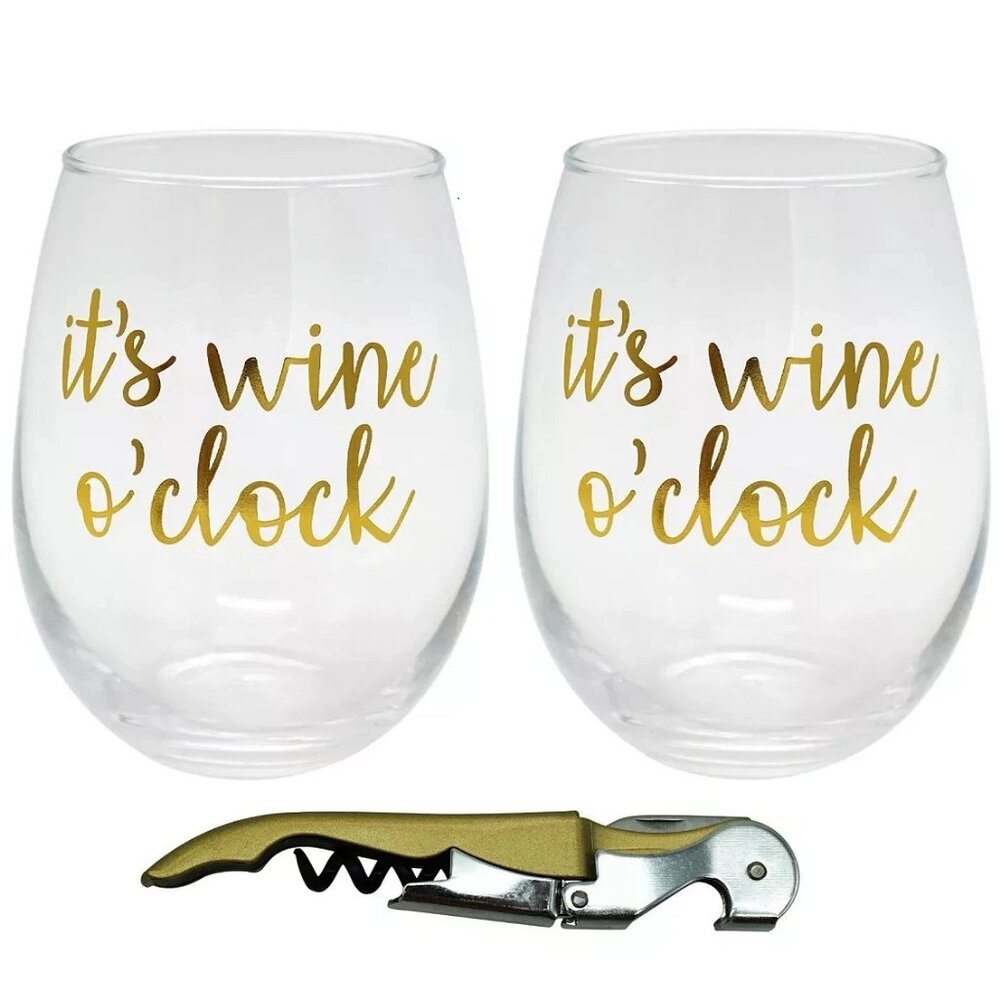 TMD Holdings 3-Piece Stemless Wine Glasses And Bottle Opener Holiday Gift Set